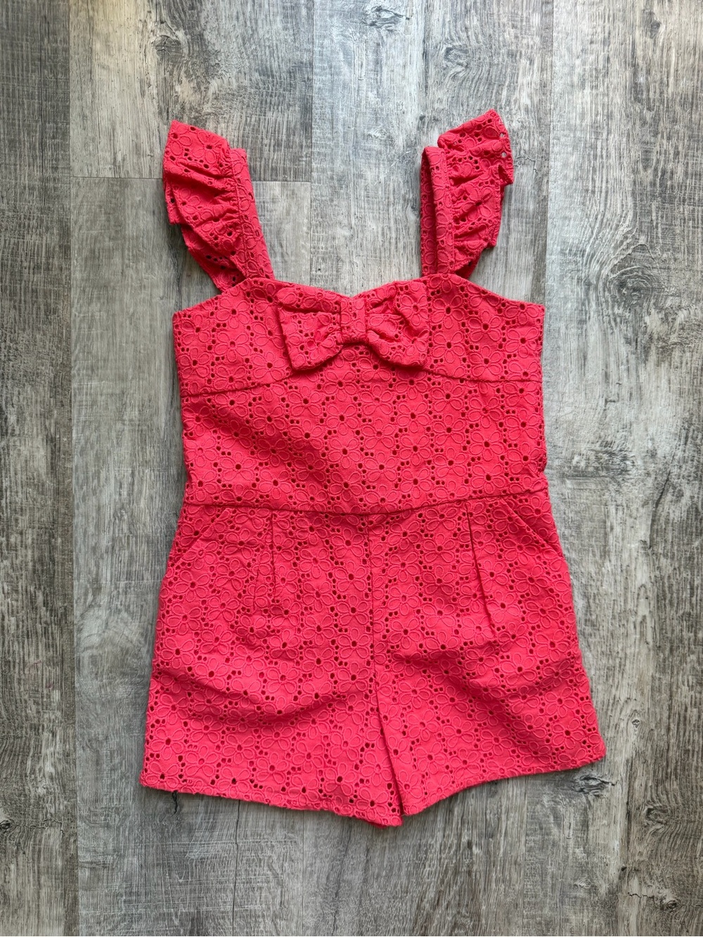 Janie and Jack Coral Eyelet Bow Romper